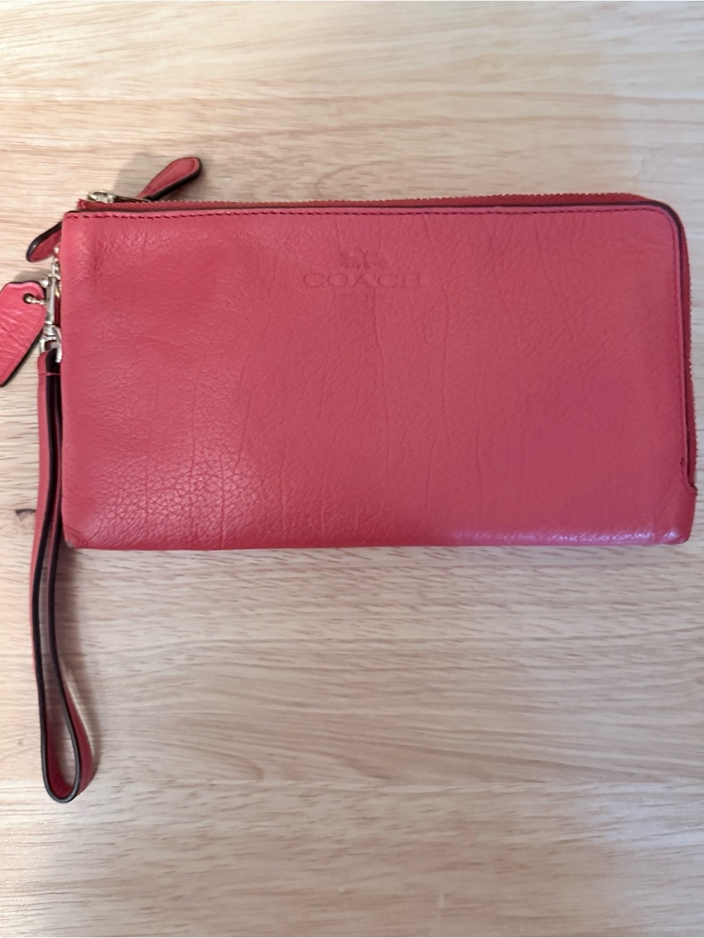 Coach Orange Double Zip Leather Wristlet Clutch